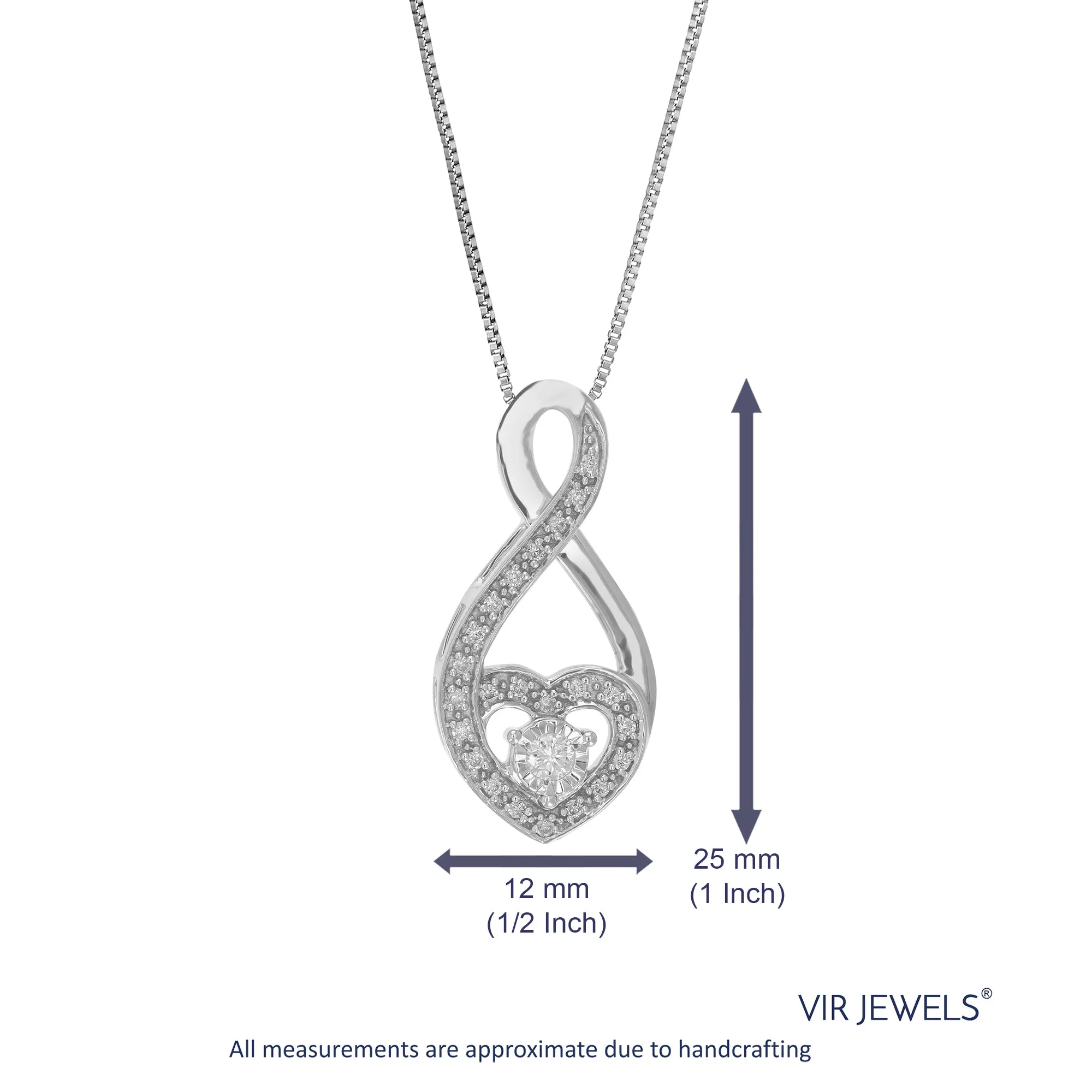 1/6 cttw Lab Grown Diamond Accent Heart Pendant Necklace .925 Sterling Silver 1/2 Inch With 18 Inch Chain