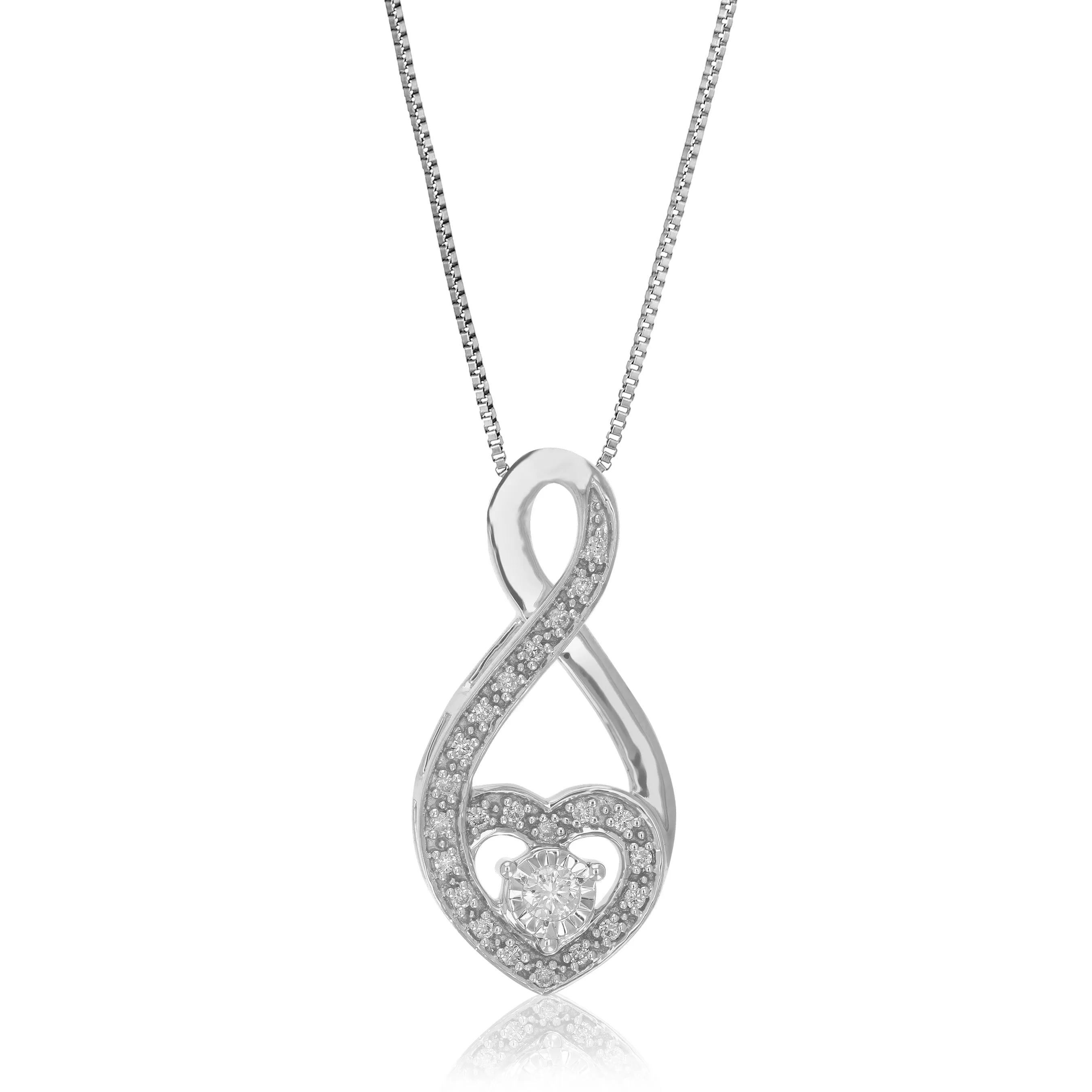 1/6 cttw Lab Grown Diamond Accent Heart Pendant Necklace .925 Sterling Silver 1/2 Inch With 18 Inch Chain