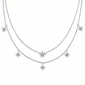 Sterling Silver  Cubic Zirconia Layered Star Necklace