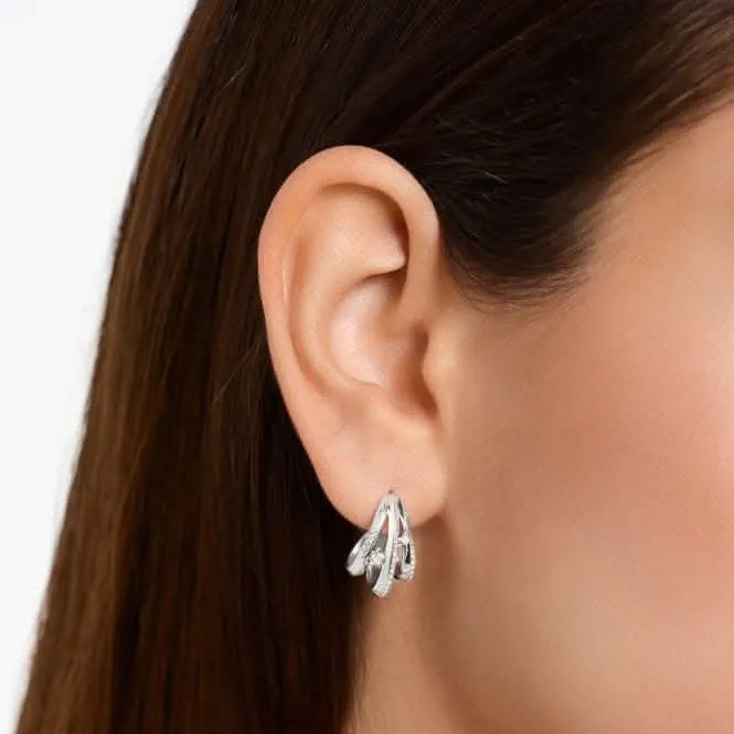 Sterling Silver Wave White Stones Hoop Earrings H2231-051-14