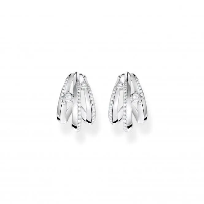 Sterling Silver Wave White Stones Hoop Earrings H2231-051-14