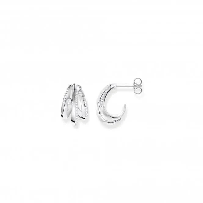 Sterling Silver Wave White Stones Hoop Earrings H2231-051-14