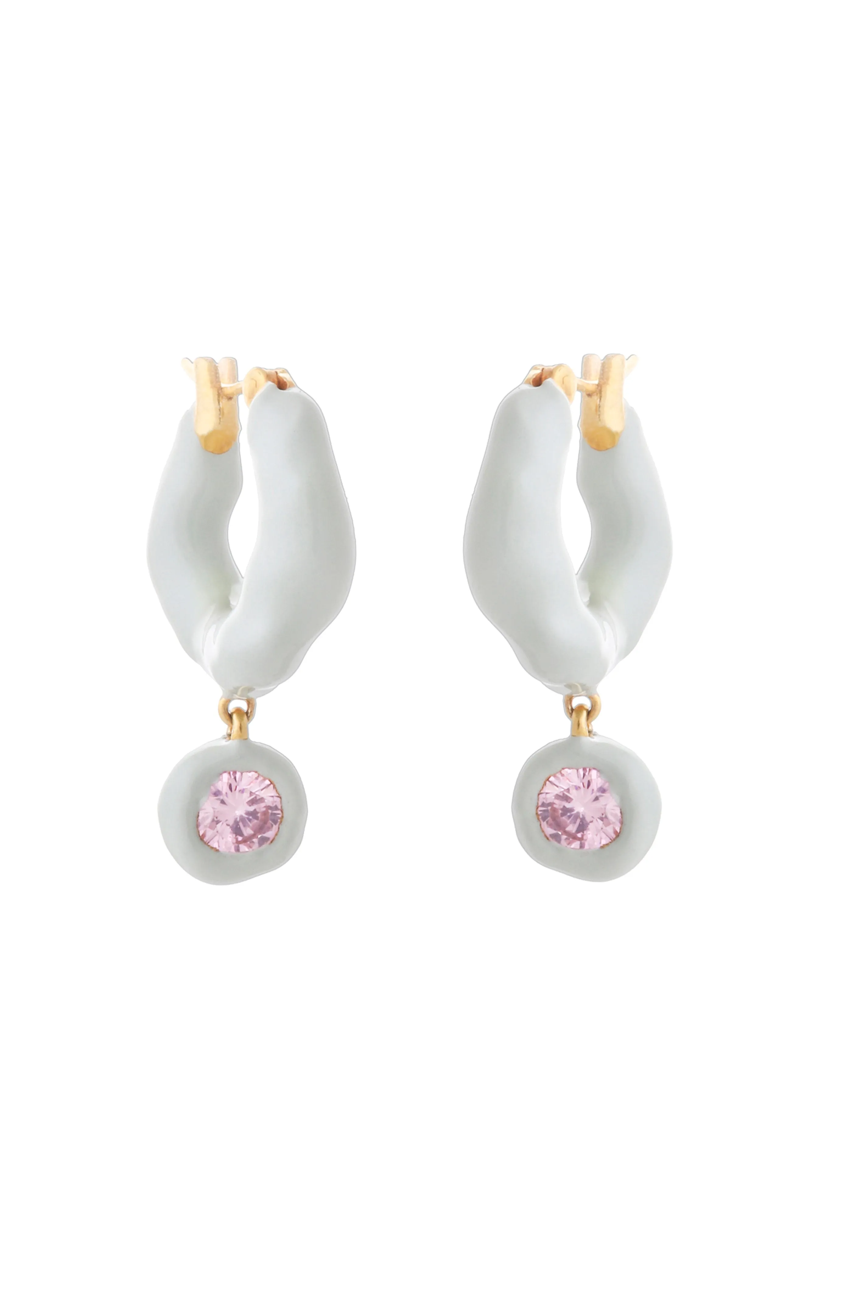 WAVE HOOP EARRINGS WITH ENAMEL AND DANGLING STONE